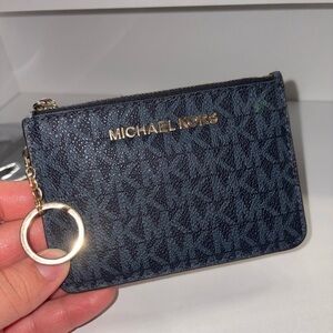 Michael Kors Blue Card Holder with Gold Accents